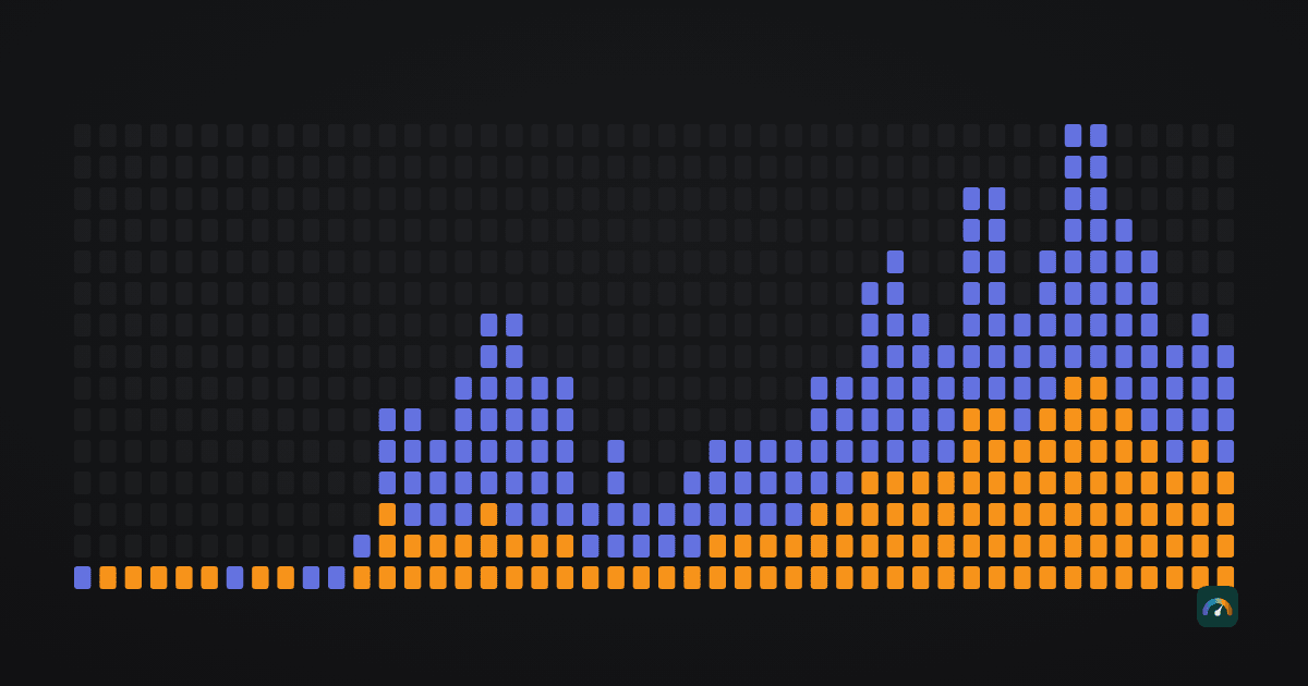 Abstract grid: a weekly dollar-cost-averaged position in bitcoin and ether accumulating cell by cell.